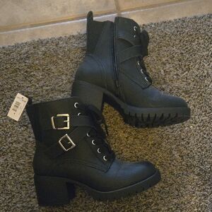 Torrid Black Combat Boots with Buckle Accents